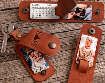 3rd anniversary gift for husband,  leather anniversary photo keychain, 3 year wedding anniversary gift for him