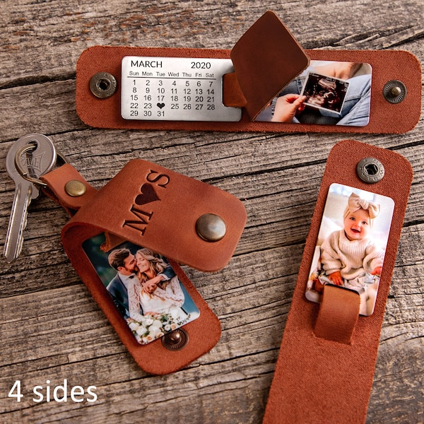 Regalo de tercer aniversario para esposo, llavero de cuero con foto de aniversario, regalo de tercer aniversario de bodas para él