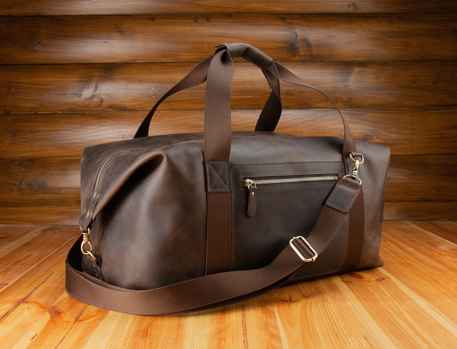 Brown Tumbled Leather Duffle Bag
