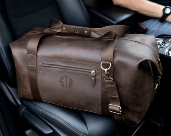 Brown leather duffle bag, brown weekender bag, monogrammed duffel, best carry-on duffel bag, men leather weekender bag, men brown duffel bag