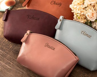 Bridesmaid Proposal Gift, Leather Makeup Bag Personalized with Engraved Secret Message, Cosmetic Pouch for Her