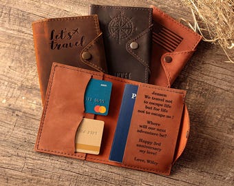 Leather Passport Holder for Men, Personalized Travel Wallet with Card Slots for Frequent Travelers