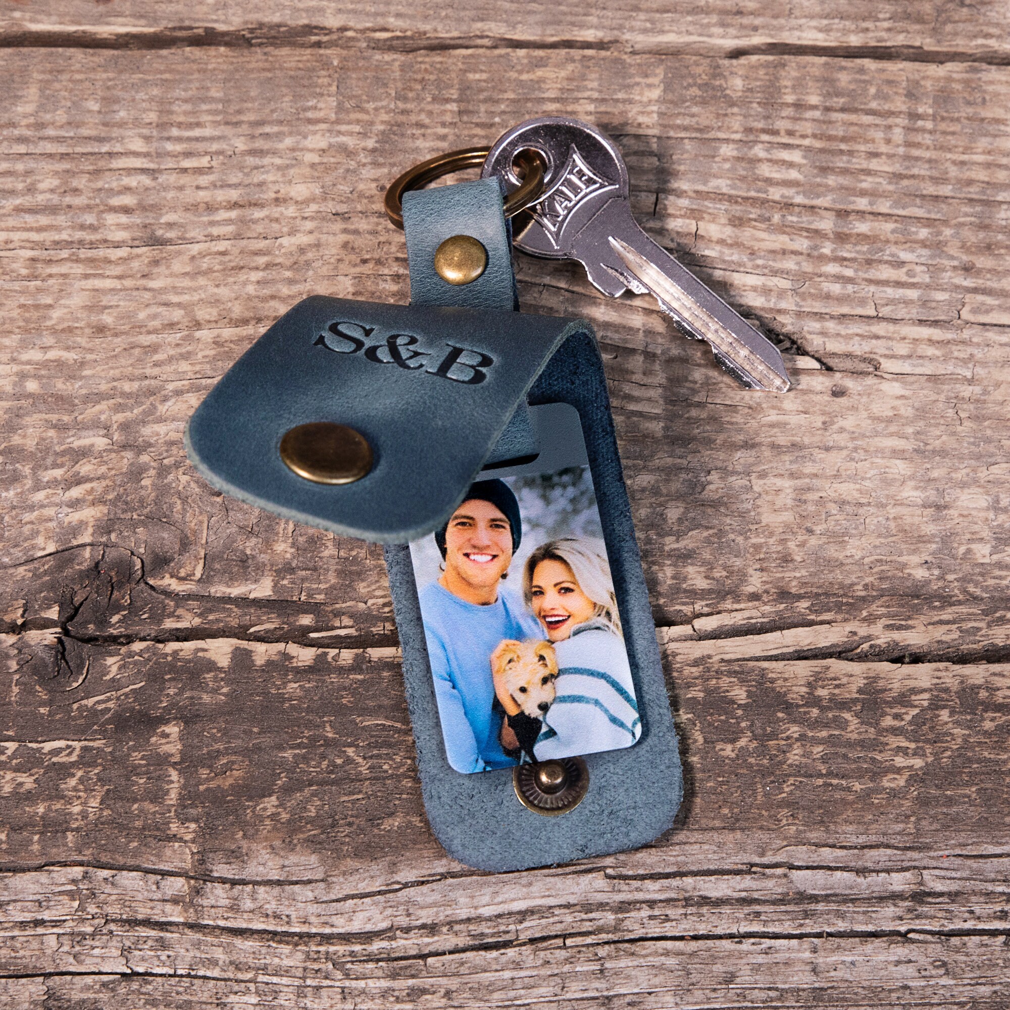 Custom key fob with picture engraved photo on leather Etsy