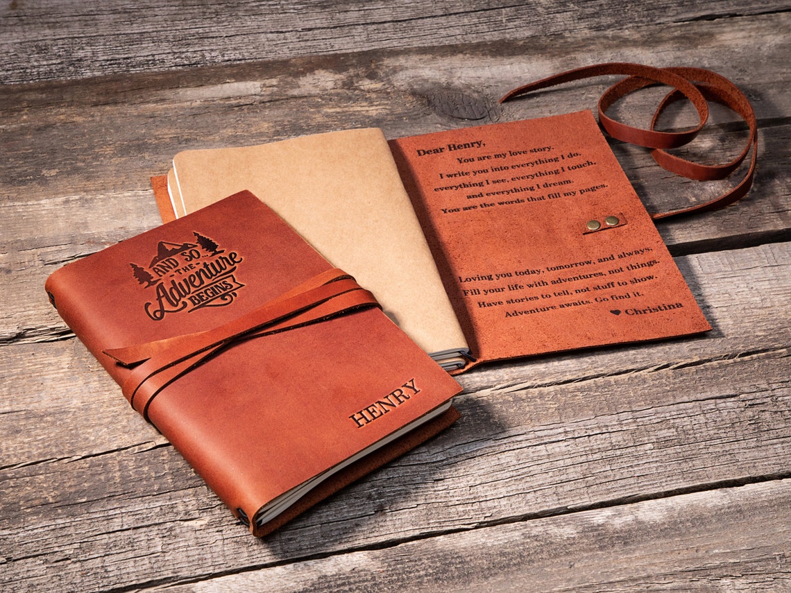 Personalized leather journal Engraved leather notebook Etsy