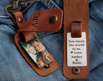 Unique gift for man, custom keychain, unique photo gift ideas for man, Photo keychain with leather cover, unique gift ideas for man