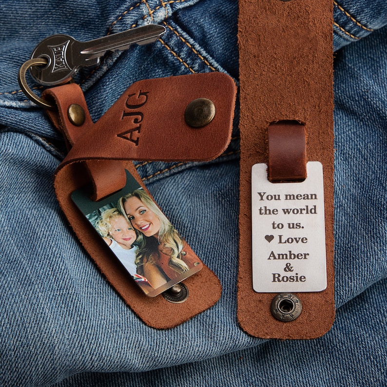 Unique gift for man, custom keychain, unique photo gift ideas for man, Photo keychain with leather cover, unique gift ideas for man 