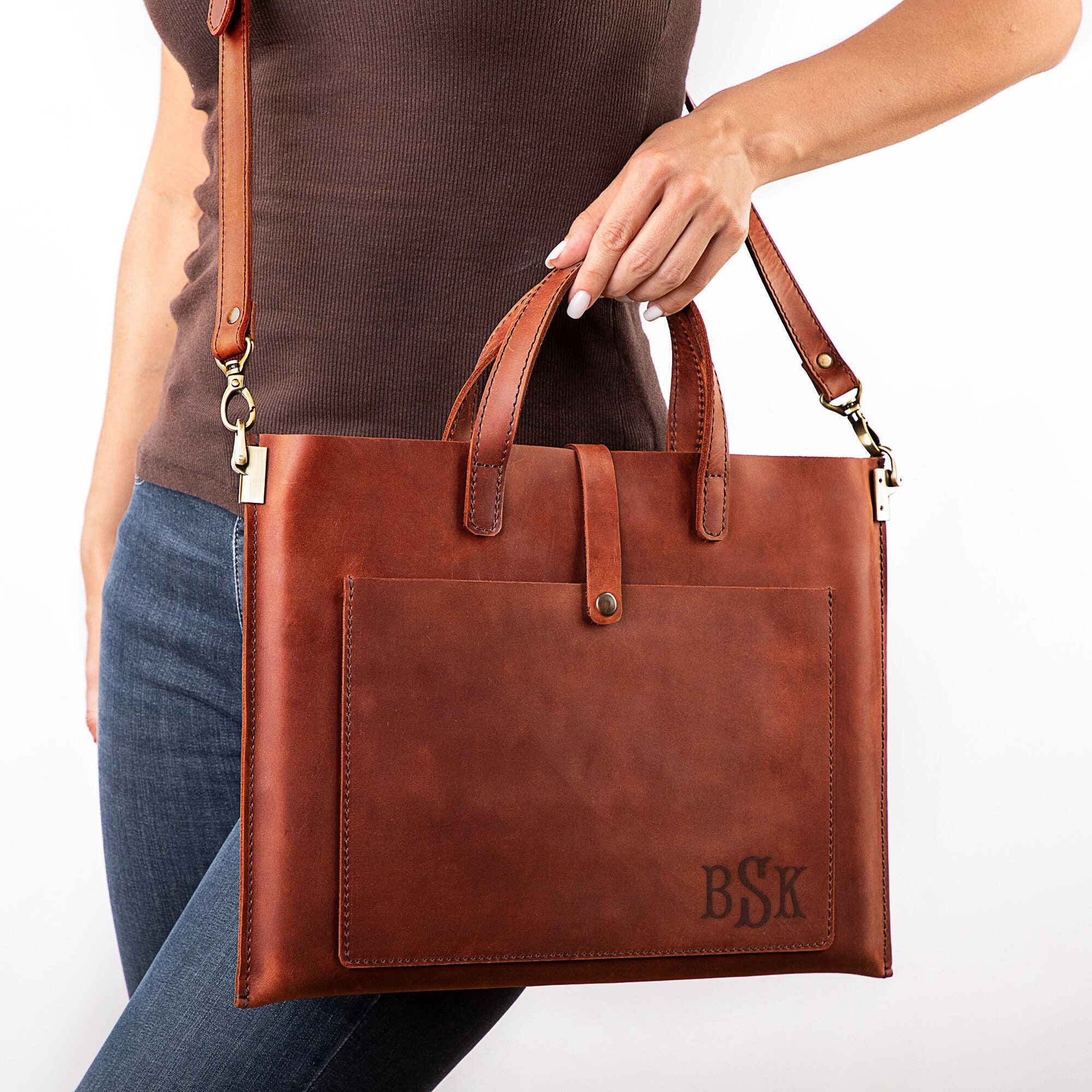 Leather Laptop Sleeve With Pocket for 