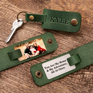 Leather Photo Keychain, Personalized Gift for Men, Engraved Leather Keyholder, Dad Gift, Mens Gift Idea image 7