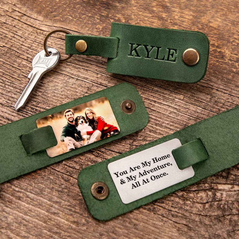 Leather Photo Keychain, Personalized Gift for Men, Engraved Leather Keyholder, Dad Gift, Mens Gift Idea image 7