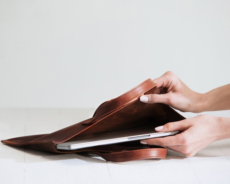Premium Leather Laptop Sleeve With Handle Leather Macbook Etsy