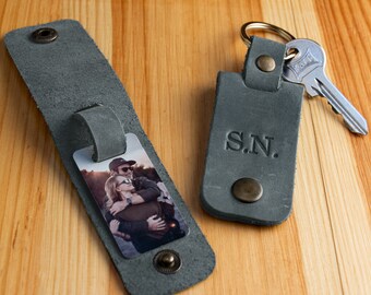 Boyfriend photo keychain, Birthday Gift for Boyfriend, Personalized leather photo keychain, Personalized birthday gift for Him