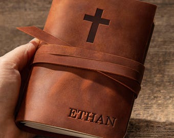 Catholic gifts for Men, Personalized pastor gift, Custom prayer journal, Leather journal for Christian man, Religious gifts for Dad