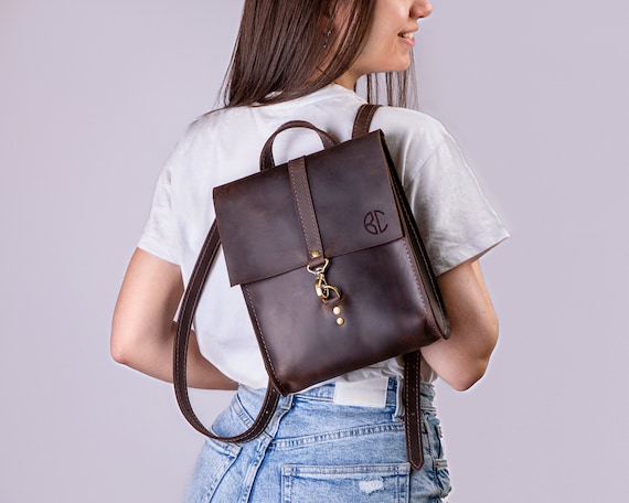 Leather Backpack Purse Personalized Leather Backpack Woman 