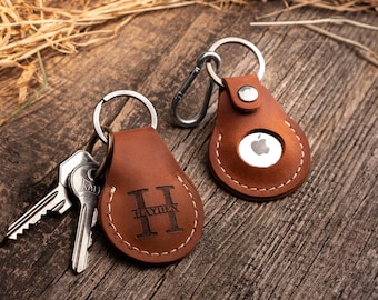 Personalized Leather AirTag Keychain, Custom Airtag Holder and Keyring Case