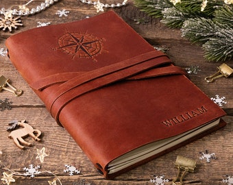 Custom leather bound journal personalized with firebrand, leather bound notebook, leatherbound journal, large leather journal