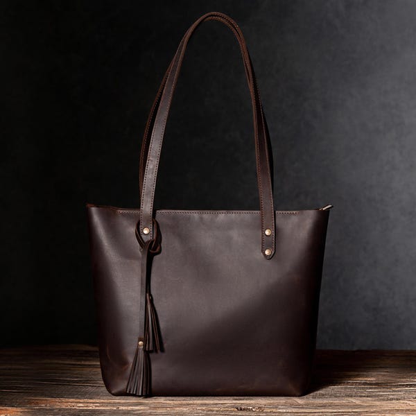 Leather Zip Tote Bag