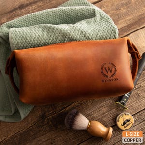 Trousse de toilette personnalisée en cuir pour homme, cadeaux de fête des pères, kit Dopp gravé, cadeau fête des pères pour lui, trousse de toilette de voyage cadeau fête des pères