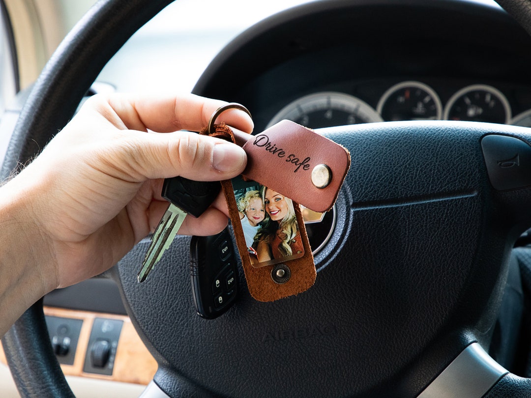 Drive Safe Keychain With Your Photo and Text Leather Covered Etsy