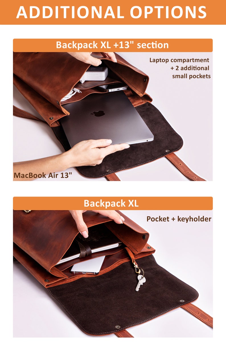 Mens leather backpack, leather laptop backpack, Personalized man leather backpack, mens laptop backpack, 13in laptop backpack for men image 7