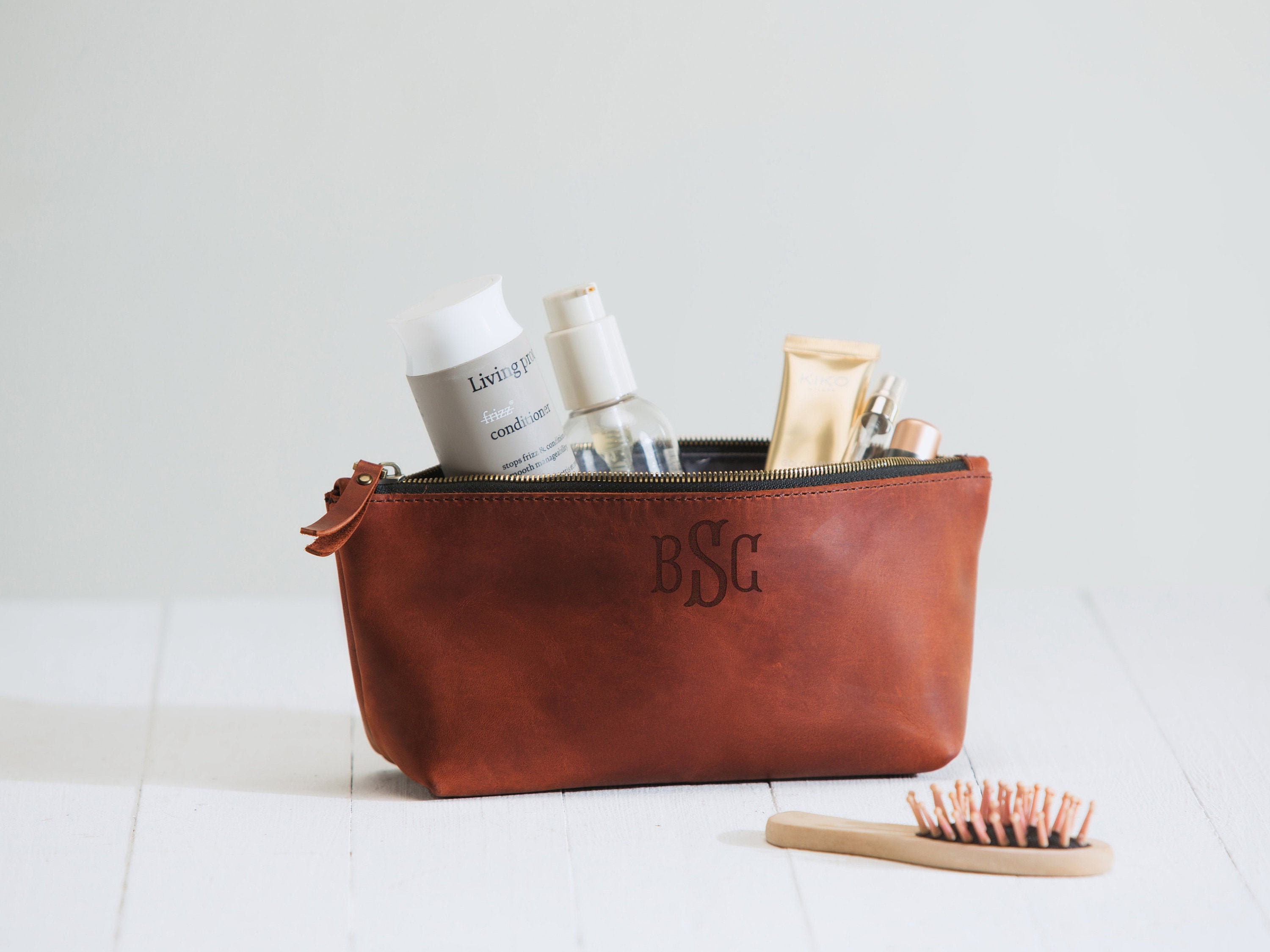 Personalized leather makeup bag womens leather cosmetic bag  Etsy