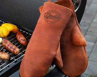 Personalized handmade leather oven mitts, Leather cooking mitts, Custom oven mitts, Leather gloves for oven, Father's day gift