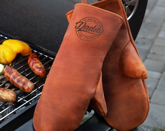 Leather Oven Mitts, Gift for Dad, Leather Oven Gloves, Personalized Father's Day Gifts