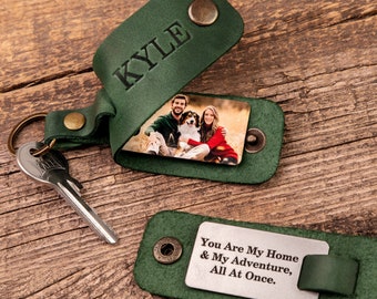 Leather keychain with photo,  Personalized leather photo keychain, engraved keychains with picture, keychain for men