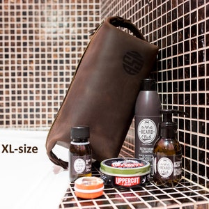 Leather Toiletry Bag Set for Men, Mens toiletry bag personalized with monogram, men's travel toiletries bag, dopp kit for men, toiletries image 1