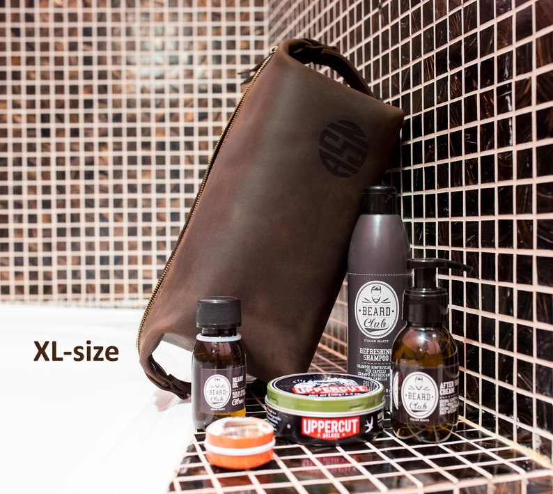 Leather Toiletry Bag Set for Men, Mens toiletry bag personalized with monogram, men's travel toiletries bag, dopp kit for men, toiletries image 1