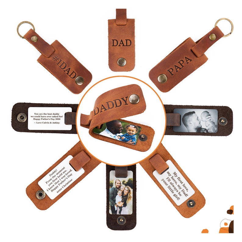 First Time Dad Gift Leather Photo Keychain Personalized Etsy
