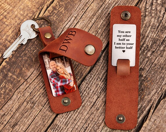 Picture Keychain for Boyfriend, Boyfriend Key Chain With Picture,  Personalized Leather Photo Keychain, Personalized BF Gift 