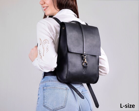 Black Leather Backpack Purse Women 