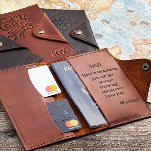 Gepersonaliseerde leren paspoorthoes, leren paspoorthouder, paspoortetui, paspoortportemonnee, reislustreiscadeau, reizigerscadeau