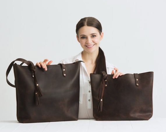 Brown shoulder bag, Leather tote bag, Medium & Large tote for everyday use Shoulder bag women Carry-on women's bag top grain leather handbag