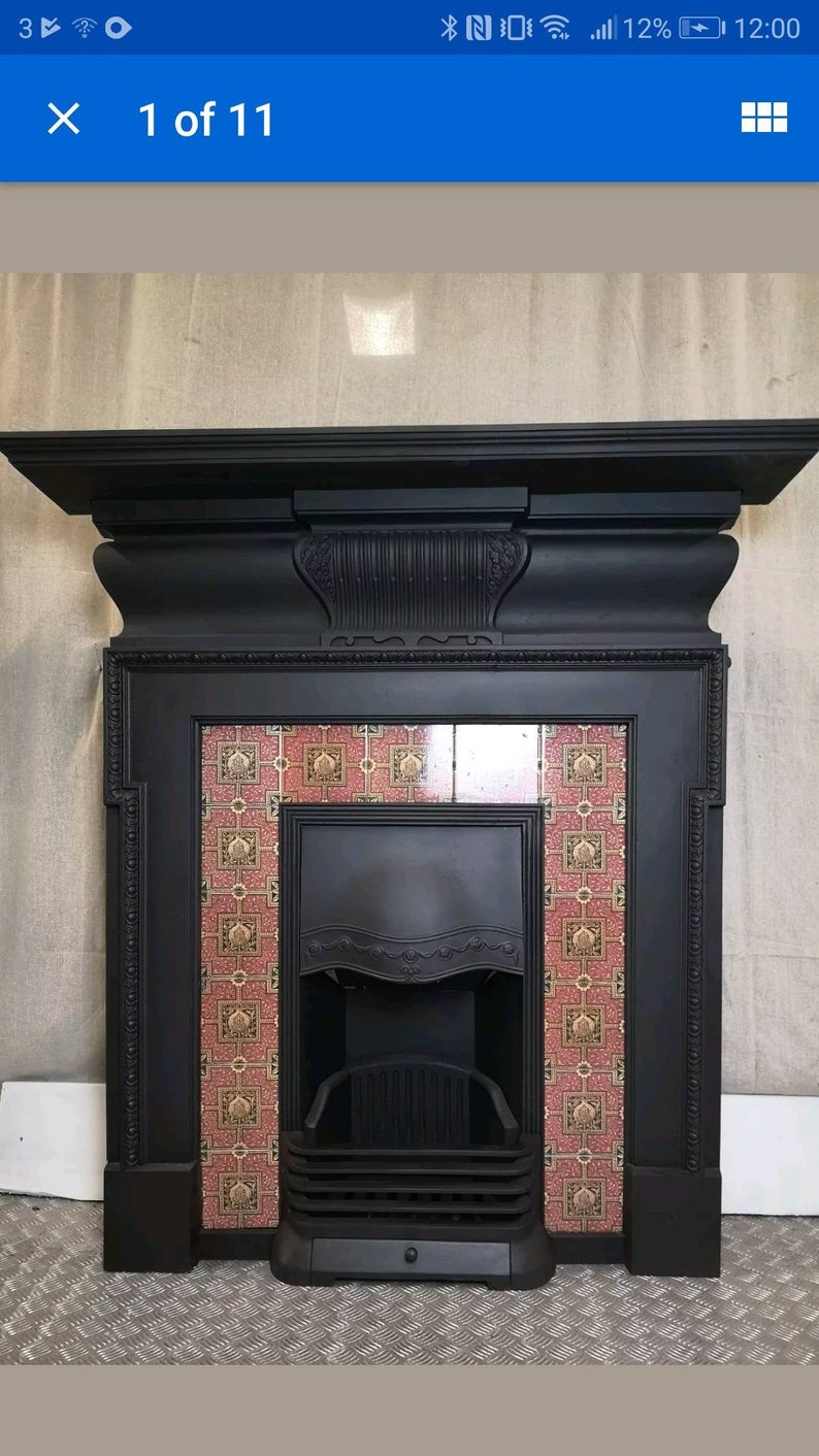 Fireplace Victorian Cast Iron Tiled Fireplace Antique Fire Etsy