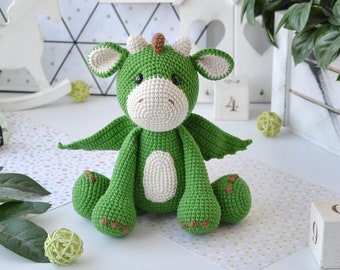 Dragon, Green crochet dragon toy, fantasy decoration, crochet dino, dragon theme, dino theme