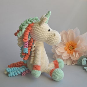 Curly unicorn, Crochet toy doll, Knitted unicorn pastel mane, Unicorn party favor, baby shower gift, stuffed unicorn birthday