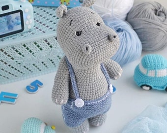 Crocheted hippo hippopotamus stuffed animal doll toy Hannah
