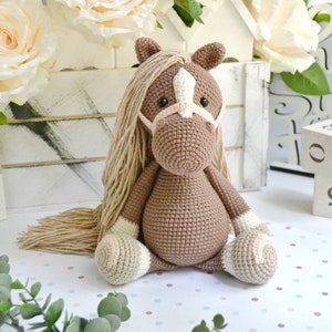 Crochet Horse, stuffed horse, horse pony toy, farmhouse decor, ranch decor