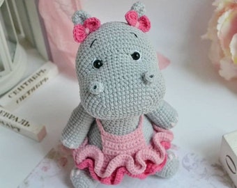 Crochet Hippo girl, diy african animal
