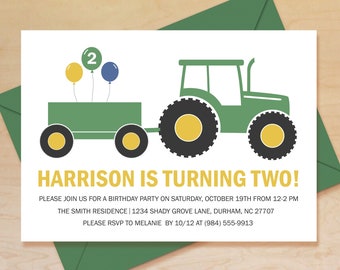 Tractor Birthday Invitation, Tractor Invitation, Green Tractor Invitation, Farm Birthday Invitation, Tractor Party, Tractor Birthday Theme