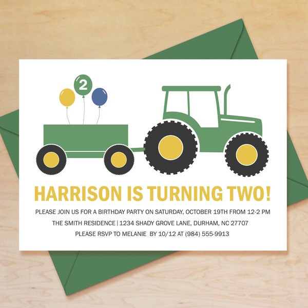 Tractor Birthday Invitation, Tractor Invitation, Green Tractor Invitation, Farm Birthday Invitation, Tractor Party, Tractor Birthday Theme