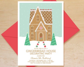 Gingerbread House Birthday Invitation, Gingerbread House Decorating Invitation, Christmas Party Invitation, Gingerbread House Party Theme