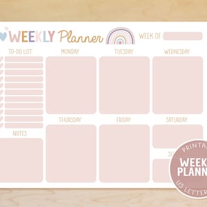 Weekly Planner Printable, Cute Pink Rainbow Weekly Planner, Weekly Schedule, Weekly To-do List, Cute Organization, A4 Planner, 8.5x11