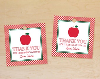 Apple Apple Thank You Tags, Apple Gift Tags, Apple Party Favor Tags, Apple Birthday Theme, Apple Orchard Birthday Party, Fall Birthday
