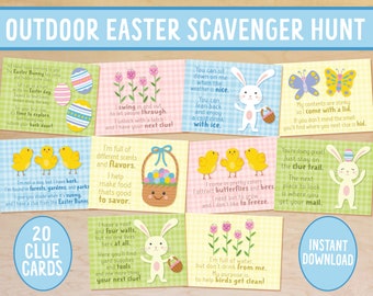 Outdoor Easter Scavenger Hunt Clues, Easter Egg Hunt Clue Cards, Easter Treasure Hunt, Easter Activity for Kids, Easter Games, Easter Bunny