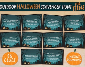 Halloween Scavenger Hunt for Teens, Challenging Scavenger Hunt, Outdoor Halloween Treasure Hunt, Clue Cards, Printable, Halloween Games