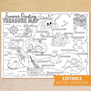 Sommerlesung zum Ausdrucken für Kinder, Sommerlese-Schatzkarte, Buchlog, Leseherausfordernde Sommerleseliste, bearbeitbare Vorlage