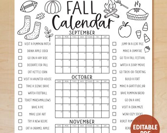 Kids Fall Activity Calendar, Activities Calendar, Fall Fun, Gift, Fall  Activities, Kids Activities, Toddler Activities - Etsy