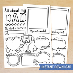 Modelo de preenchimento "Tudo sobre o pai", presente para o Dia dos Pais, presente infantil para o pai, para imprimir, atividade para o Dia dos Pais, questionário, download instantâneo